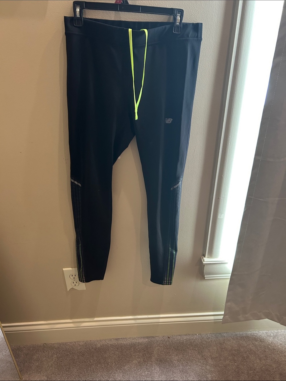 New Balance Black Running Tights with Neon Yellow Drawstring